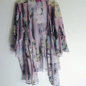 Kimono Beach Cover Floral Long Sheer High-Low